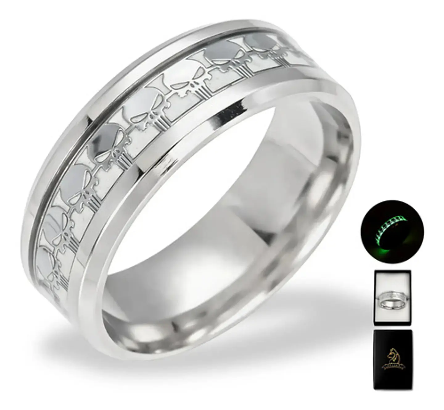 Anillo Brilla En La Oscuridad Acero The Punisher Para Hombre 1