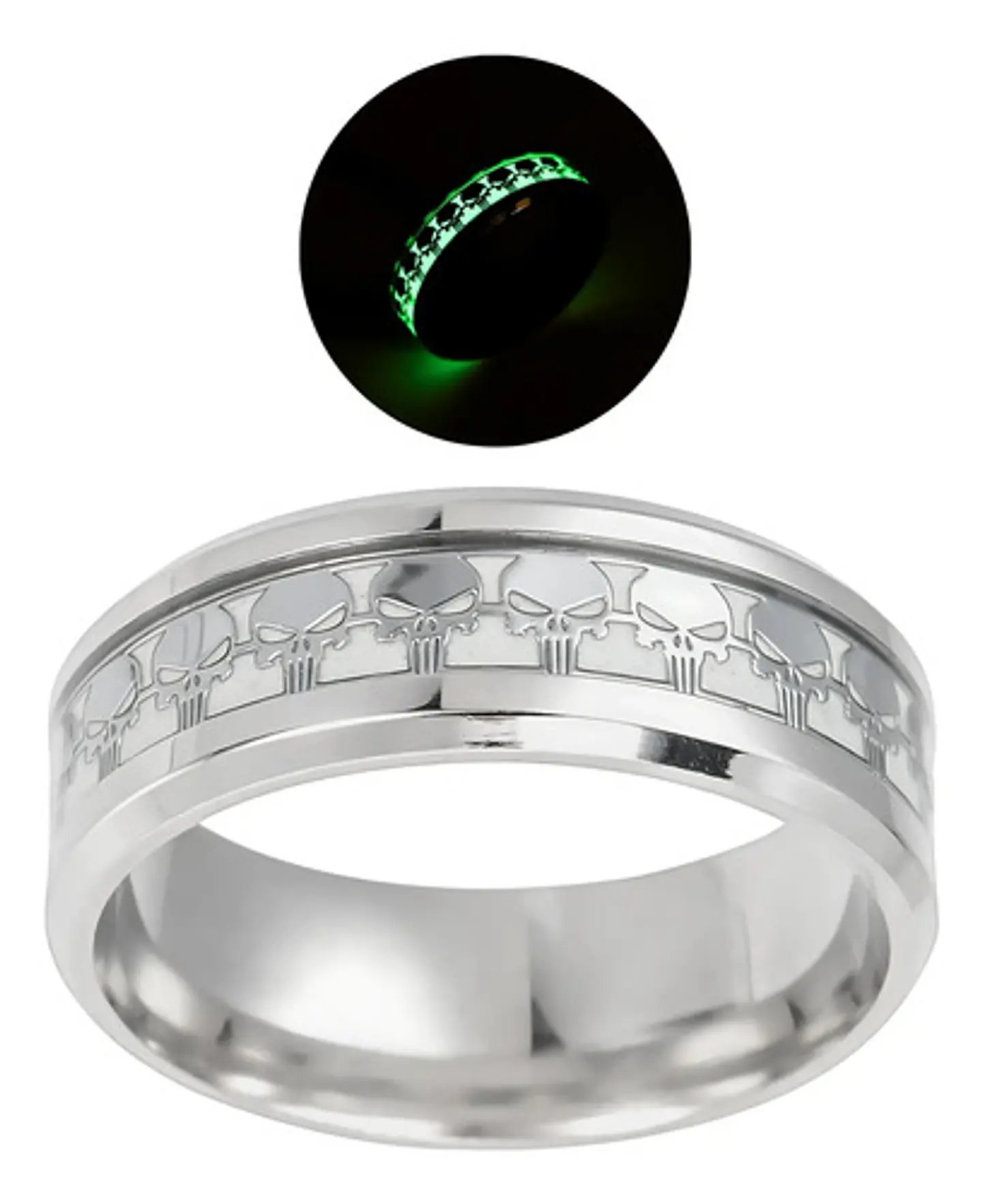 Anillo Brilla En La Oscuridad Acero The Punisher Para Hombre 2
