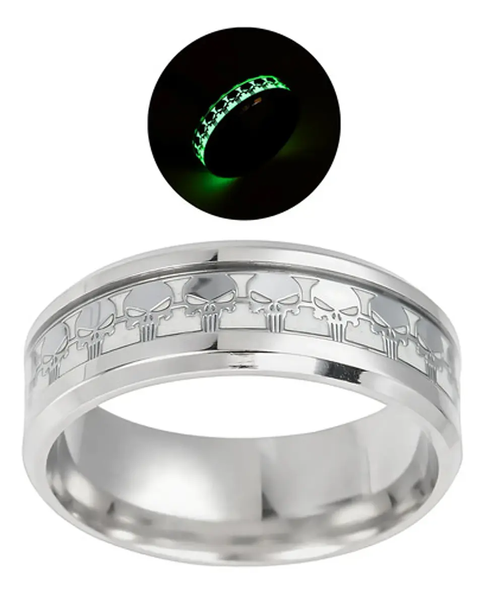 Anillo Brilla En La Oscuridad Acero The Punisher Para Hombre 2
