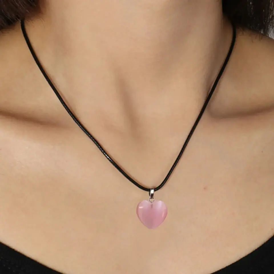 Collar Dije Corazón Piedra Natural Rosa Cadena Para Mujer 2