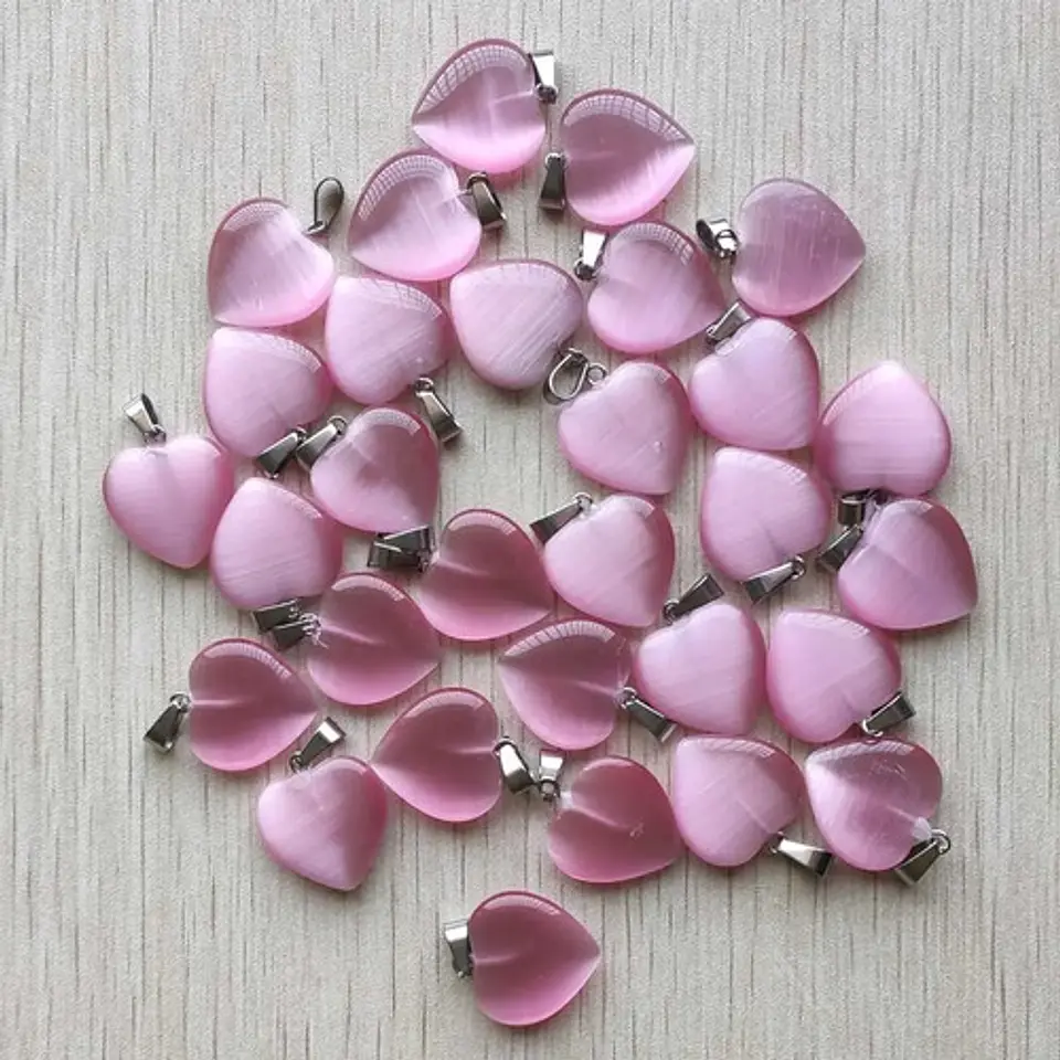 Collar Dije Corazón Piedra Natural Rosa Cadena Para Mujer 7