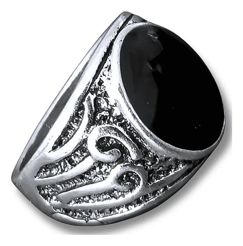 Anillo Hombre Color Plata  Piedra Negra Vintage Bohemio