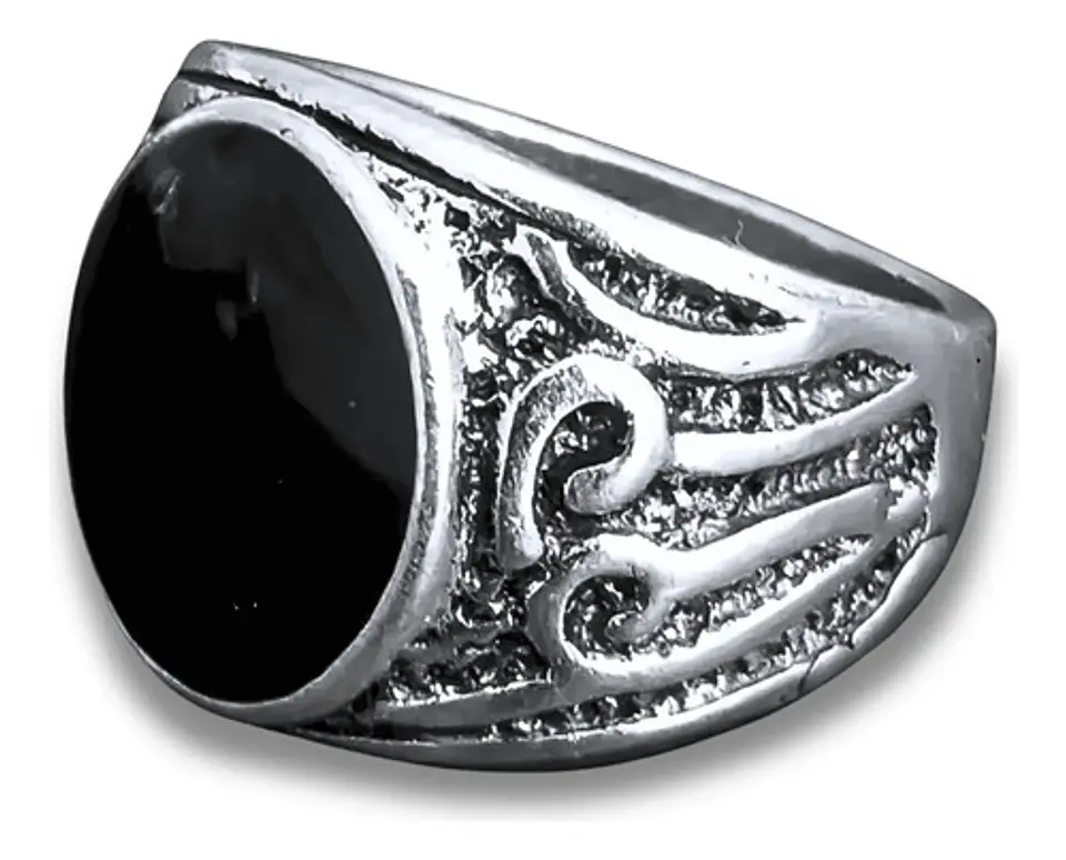Anillo Hombre Color Plata  Piedra Negra Vintage Bohemio 2