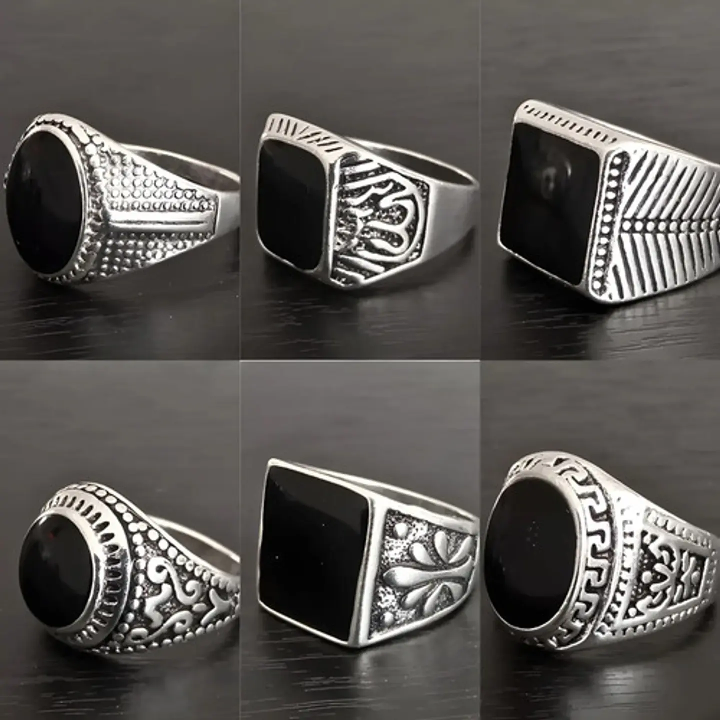 Anillo Hombre Color Plata  Piedra Negra Vintage Bohemio 6
