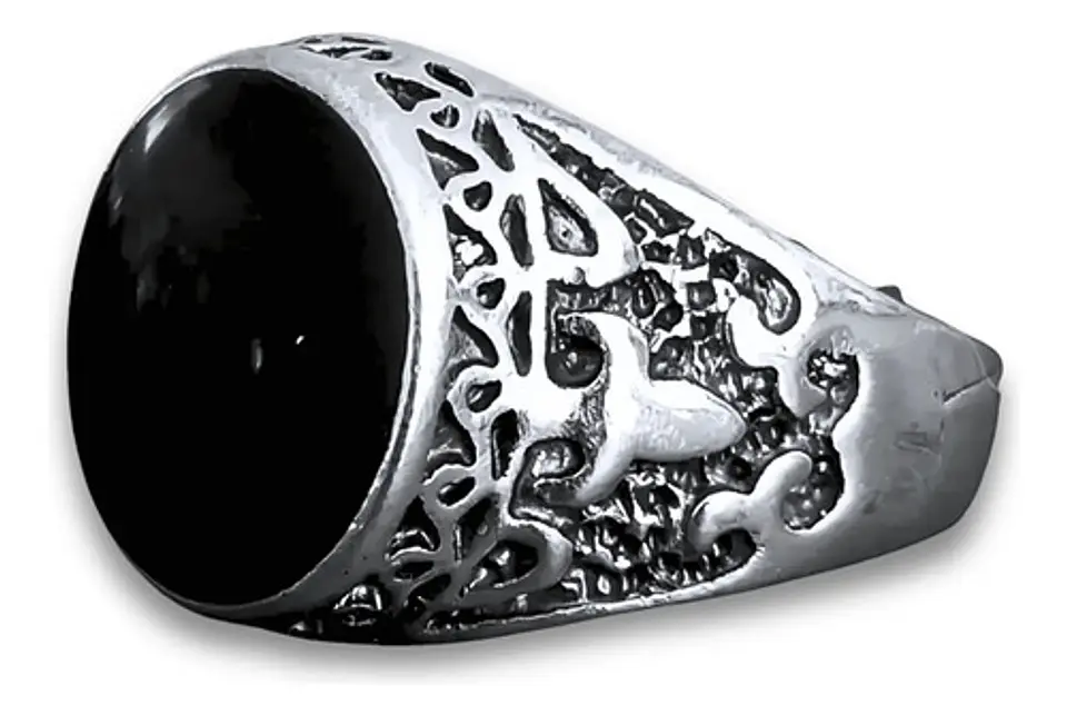 Anillo Hombre Color Plata  Piedra Negra Vintage Bohemio 11