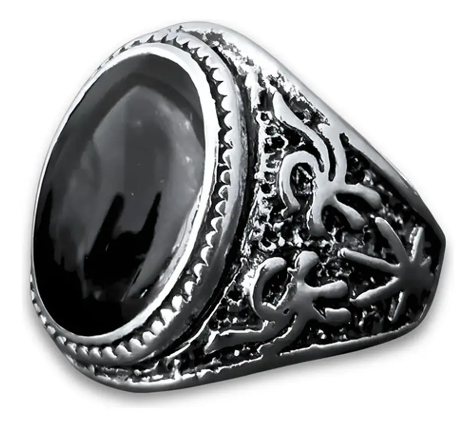 Anillo Hombre Color Plata  Piedra Negra Vintage Bohemio 14