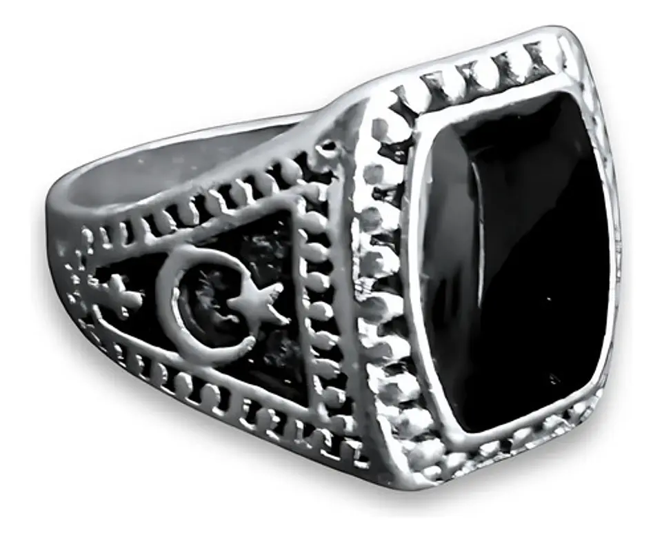 Anillo Hombre Color Plata  Piedra Negra Vintage Bohemio 20