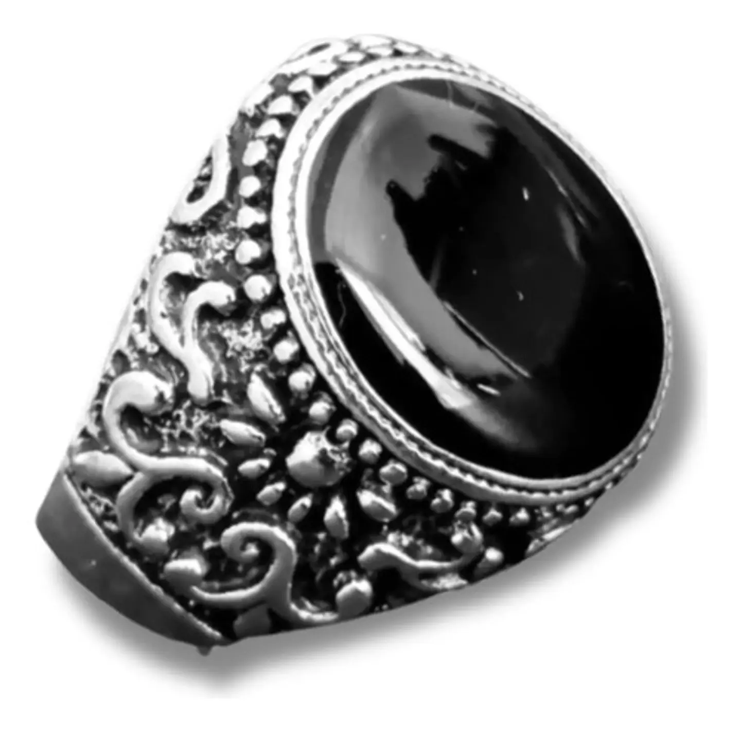 Anillo Hombre Color Plata  Piedra Negra Vintage Bohemio 22