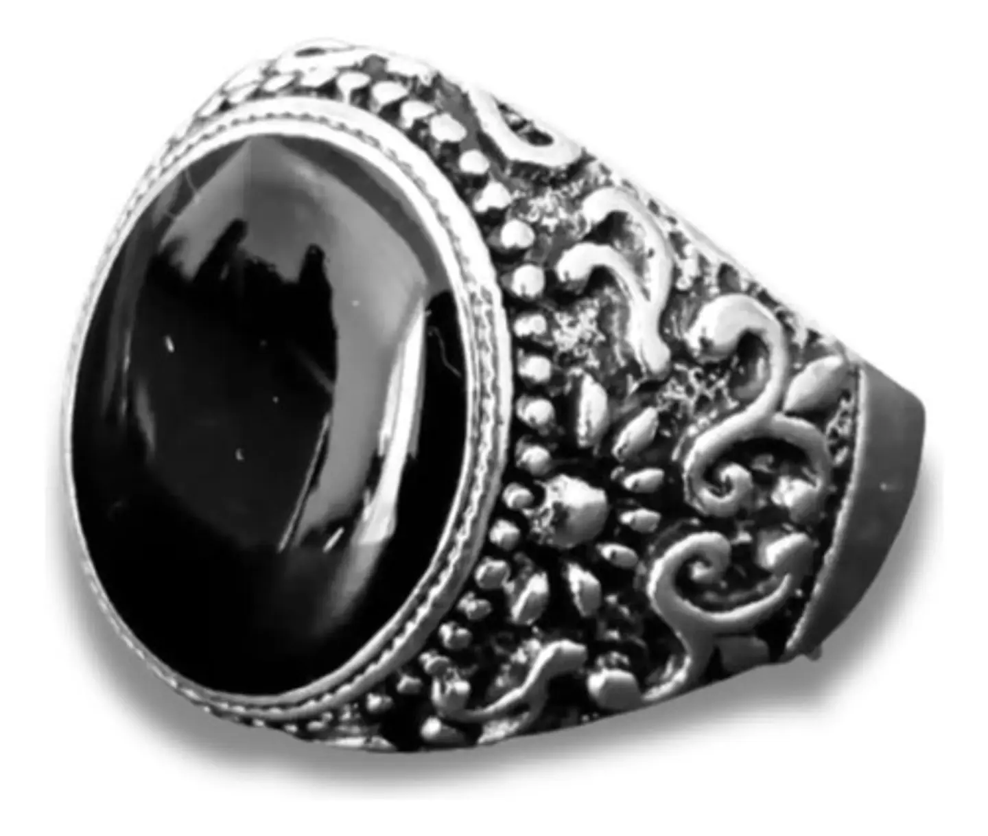 Anillo Hombre Color Plata  Piedra Negra Vintage Bohemio 23