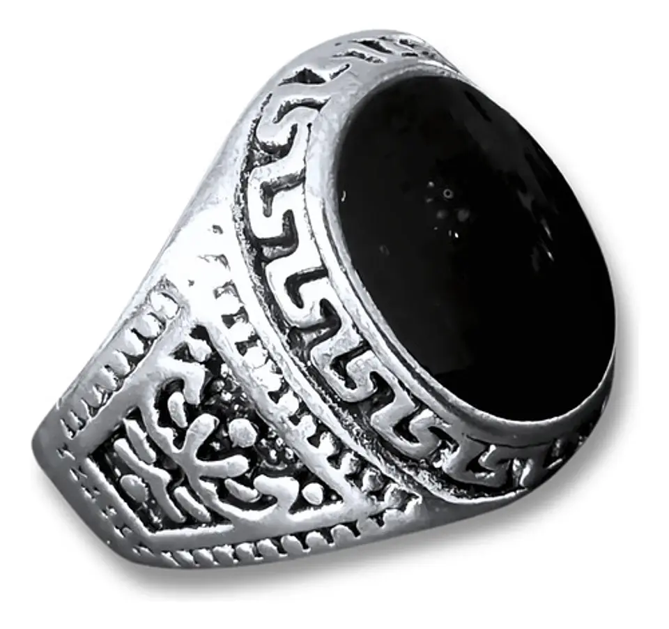 Anillo Hombre Color Plata  Piedra Negra Vintage Bohemio 28