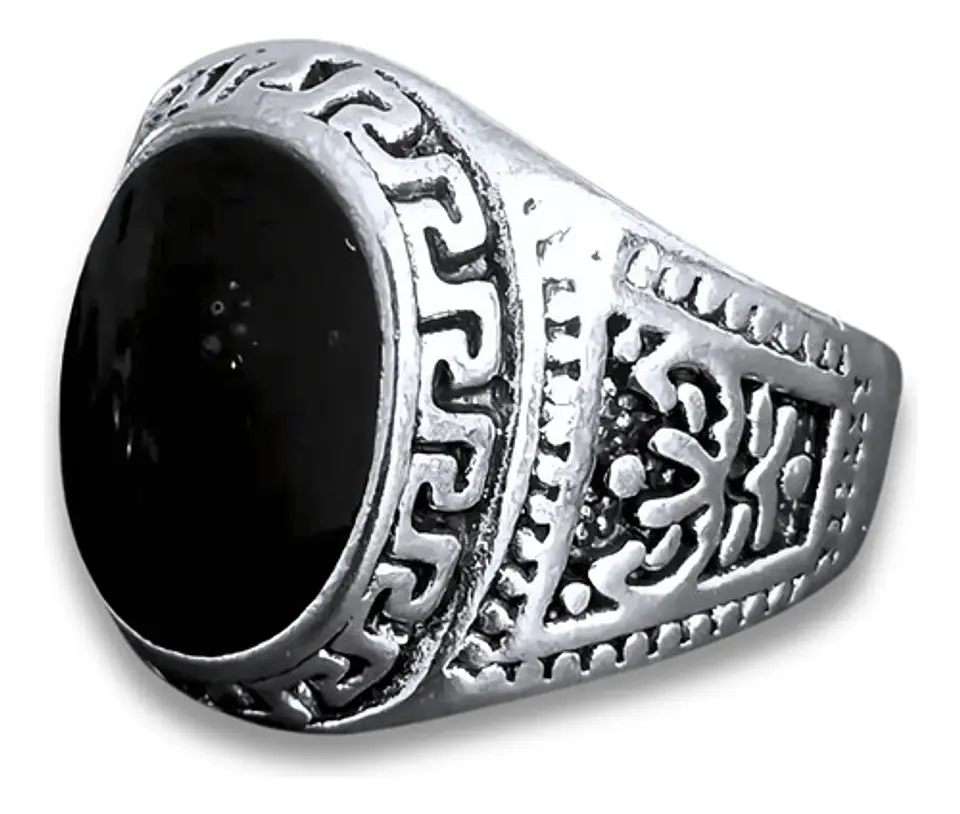 Anillo Hombre Color Plata  Piedra Negra Vintage Bohemio 29