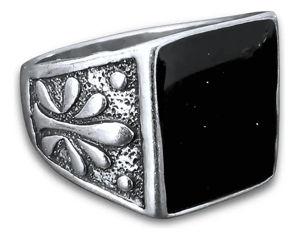 Anillo Hombre Color Plata  Piedra Negra Vintage Bohemio 32
