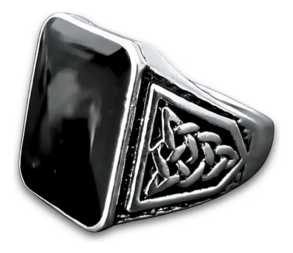 Anillo Hombre Color Plata  Piedra Negra Vintage Bohemio 38