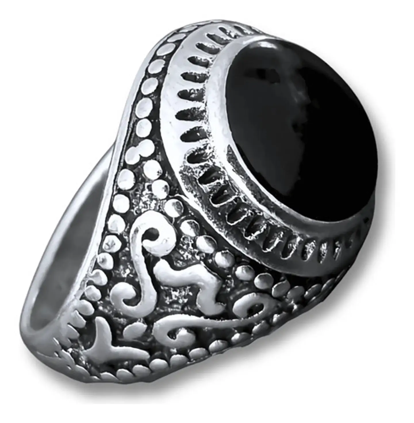 Anillo Hombre Color Plata  Piedra Negra Vintage Bohemio 40