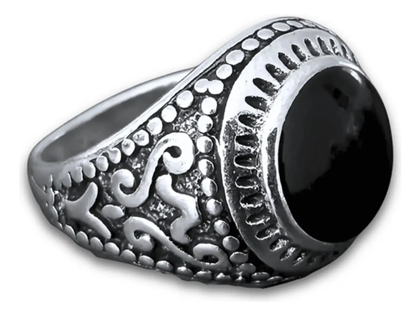 Anillo Hombre Color Plata  Piedra Negra Vintage Bohemio 41