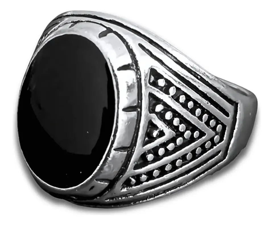 Anillo Hombre Color Plata  Piedra Negra Vintage Bohemio 43