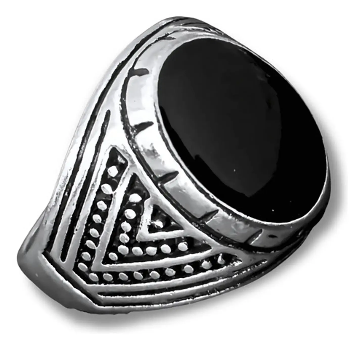 Anillo Hombre Color Plata  Piedra Negra Vintage Bohemio 44