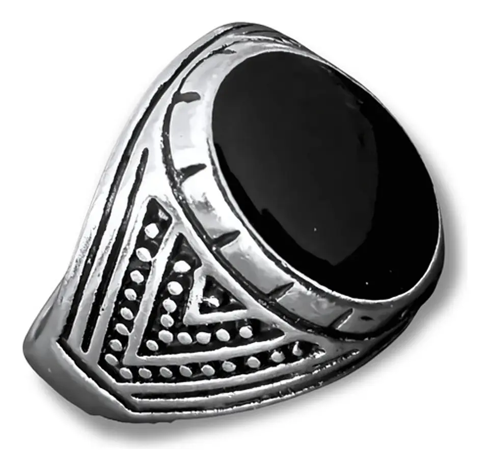 Anillo Hombre Color Plata  Piedra Negra Vintage Bohemio 44