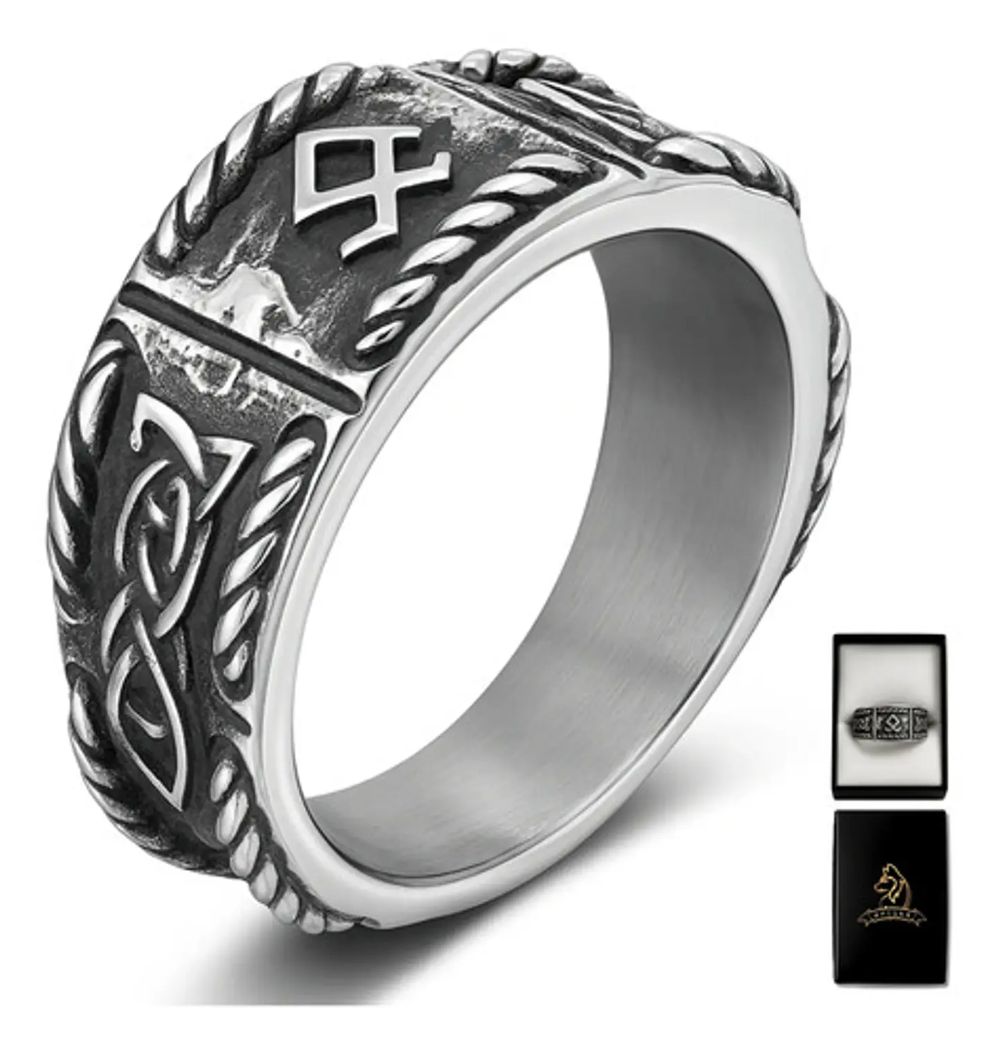 Anillo Vikingo Odin Runa Amuleto Acero Color Plata Hombre 1