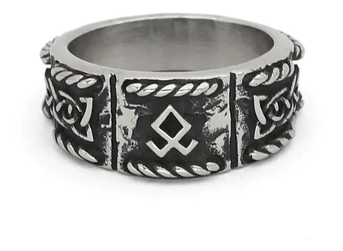 Anillo Vikingo Odin Runa Amuleto Acero Color Plata Hombre