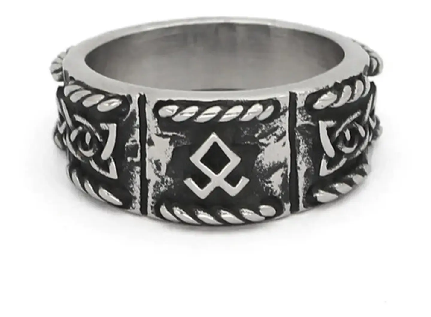 Anillo Vikingo Odin Runa Amuleto Acero Color Plata Hombre 2