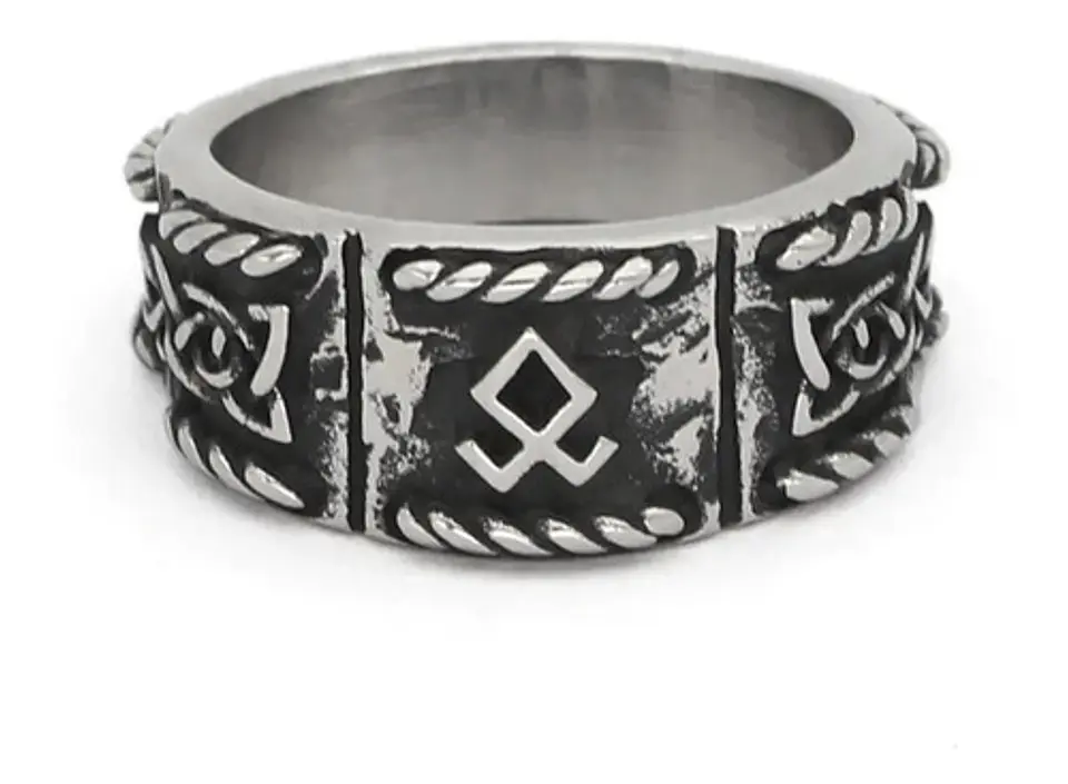 Anillo Vikingo Odin Runa Amuleto Acero Color Plata Hombre 2