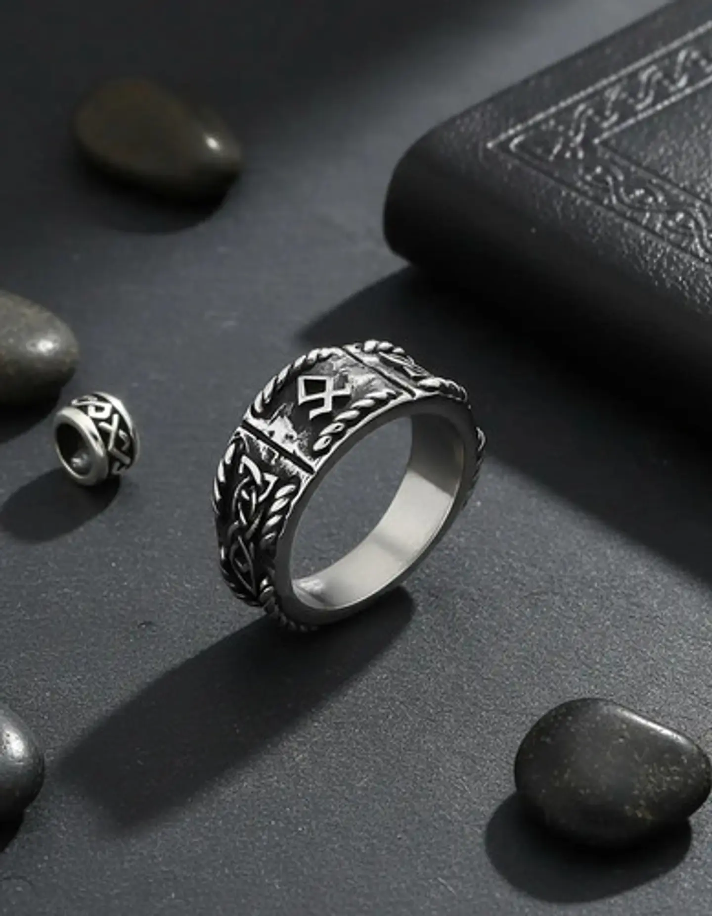 Anillo Vikingo Odin Runa Amuleto Acero Color Plata Hombre 7