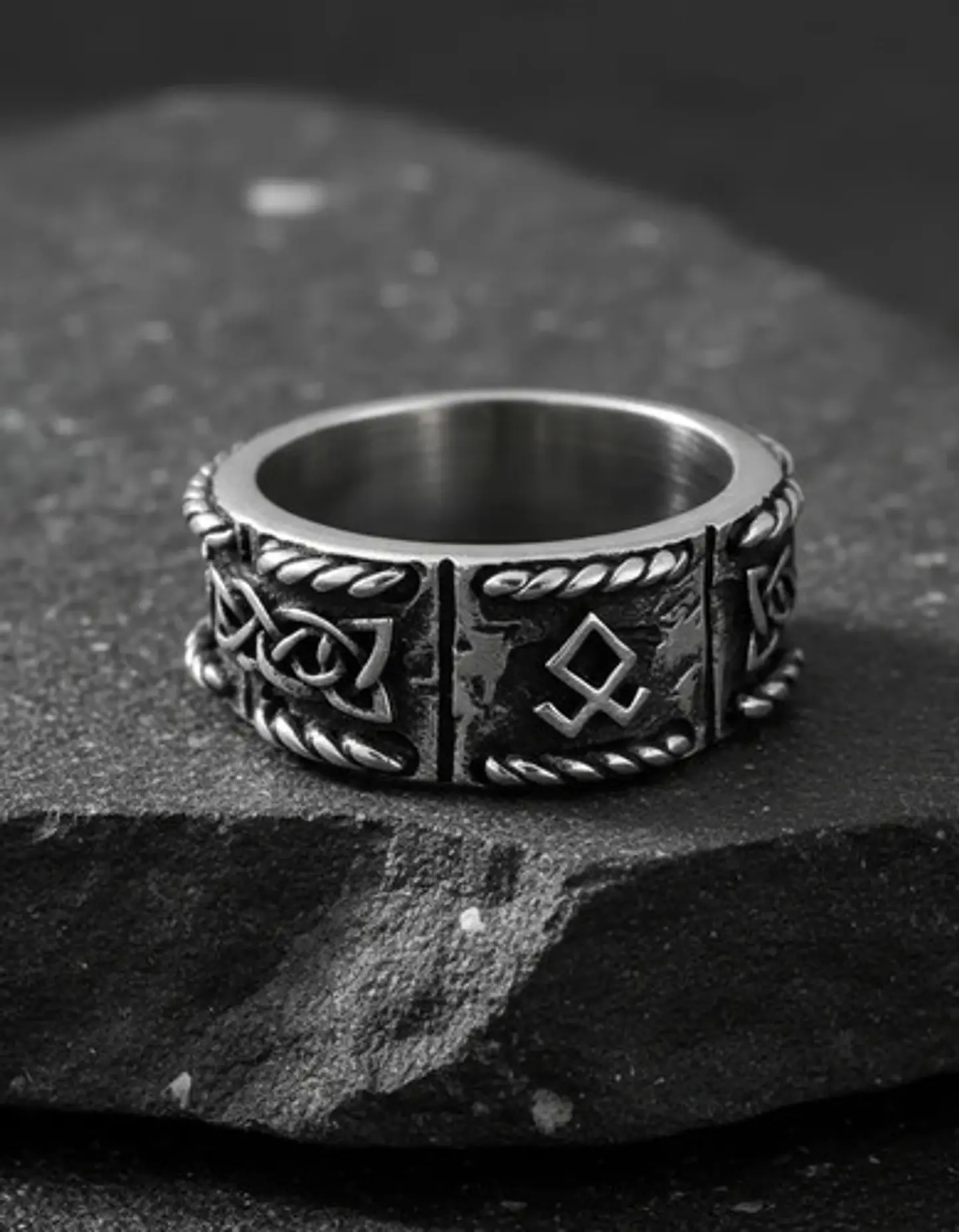 Anillo Vikingo Odin Runa Amuleto Acero Color Plata Hombre 8