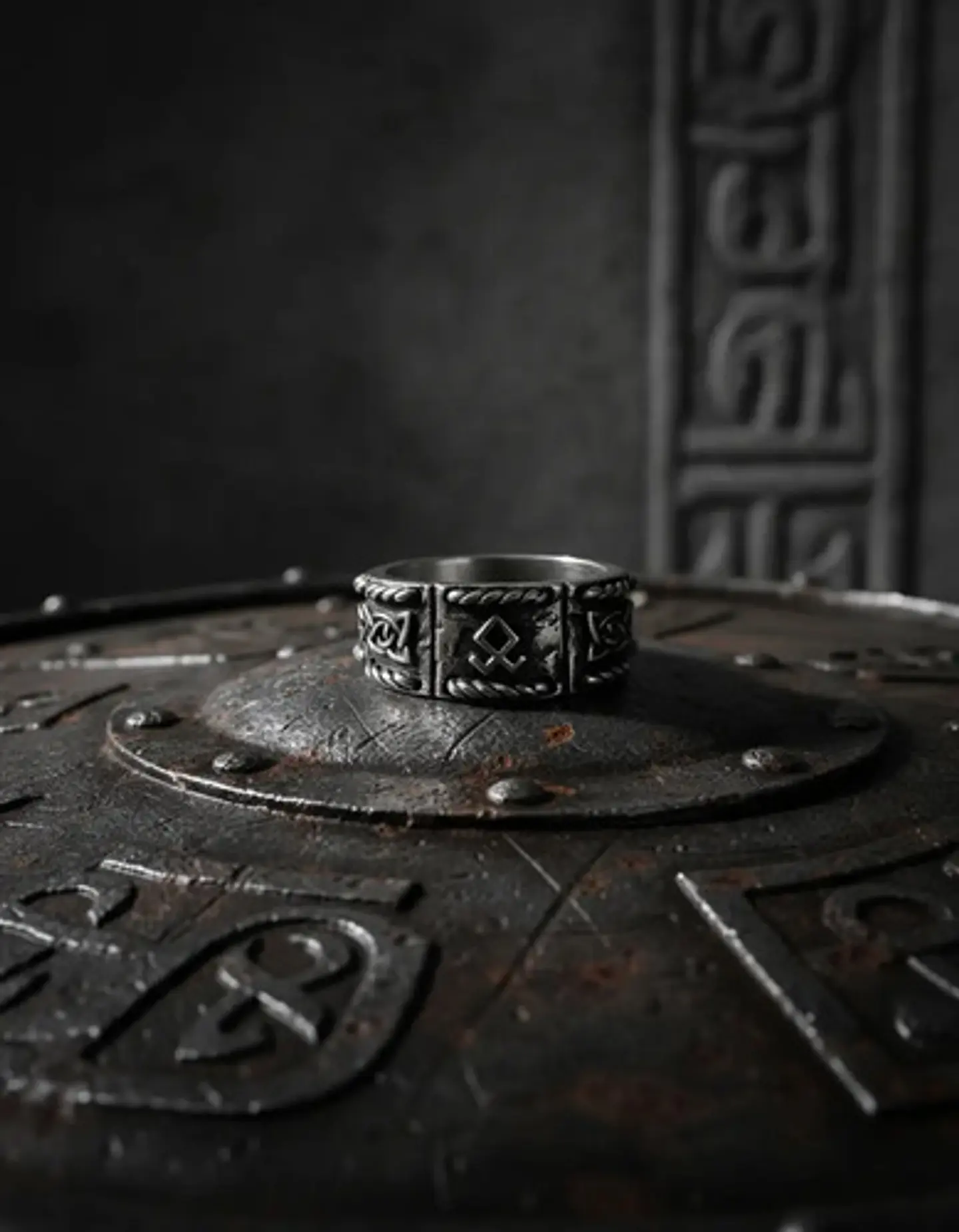 Anillo Vikingo Odin Runa Amuleto Acero Color Plata Hombre 9