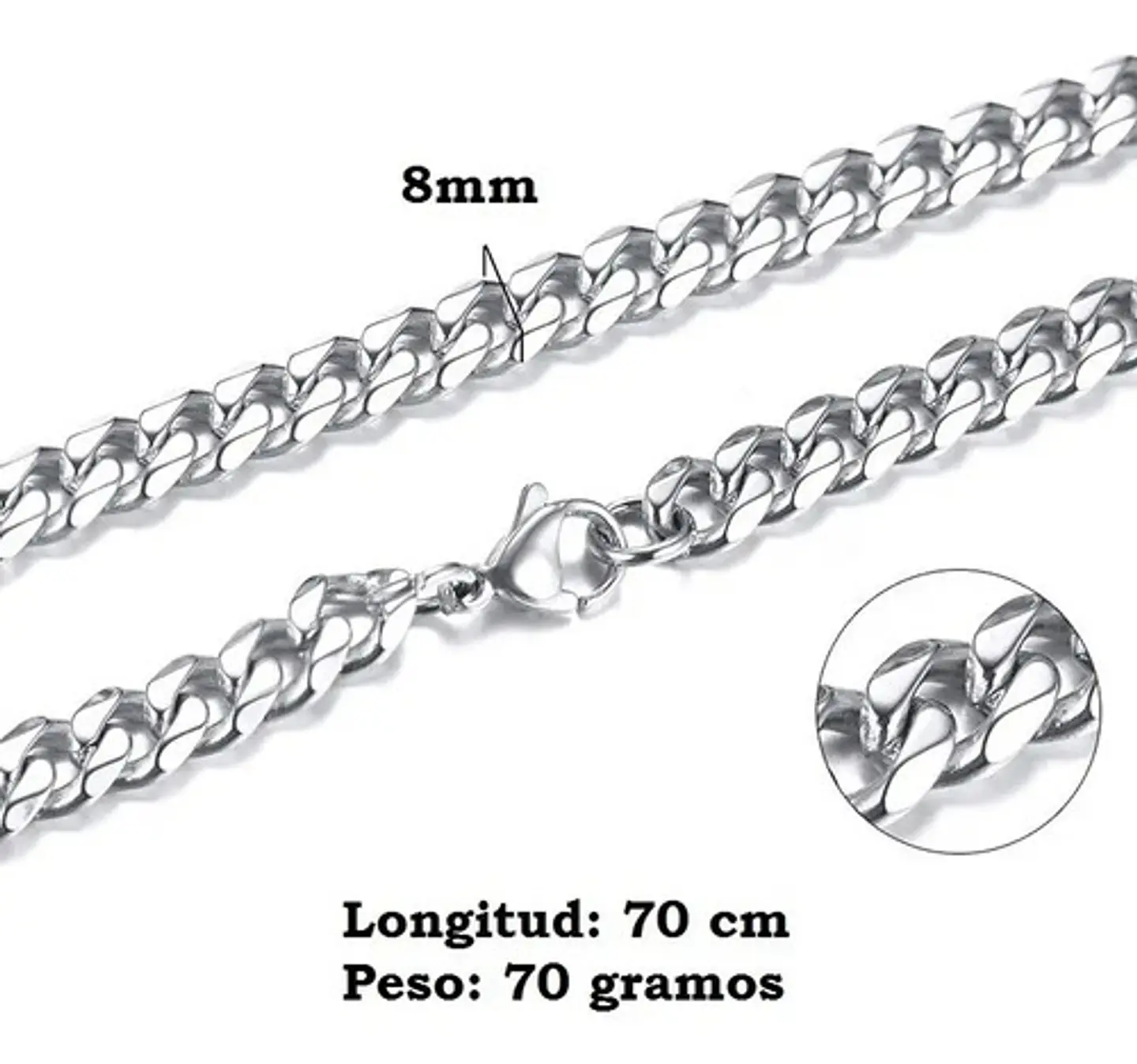 Cadena 8 Mm Acero 70 Cm Color Oro Cubana Urbana Hip Hombre 2