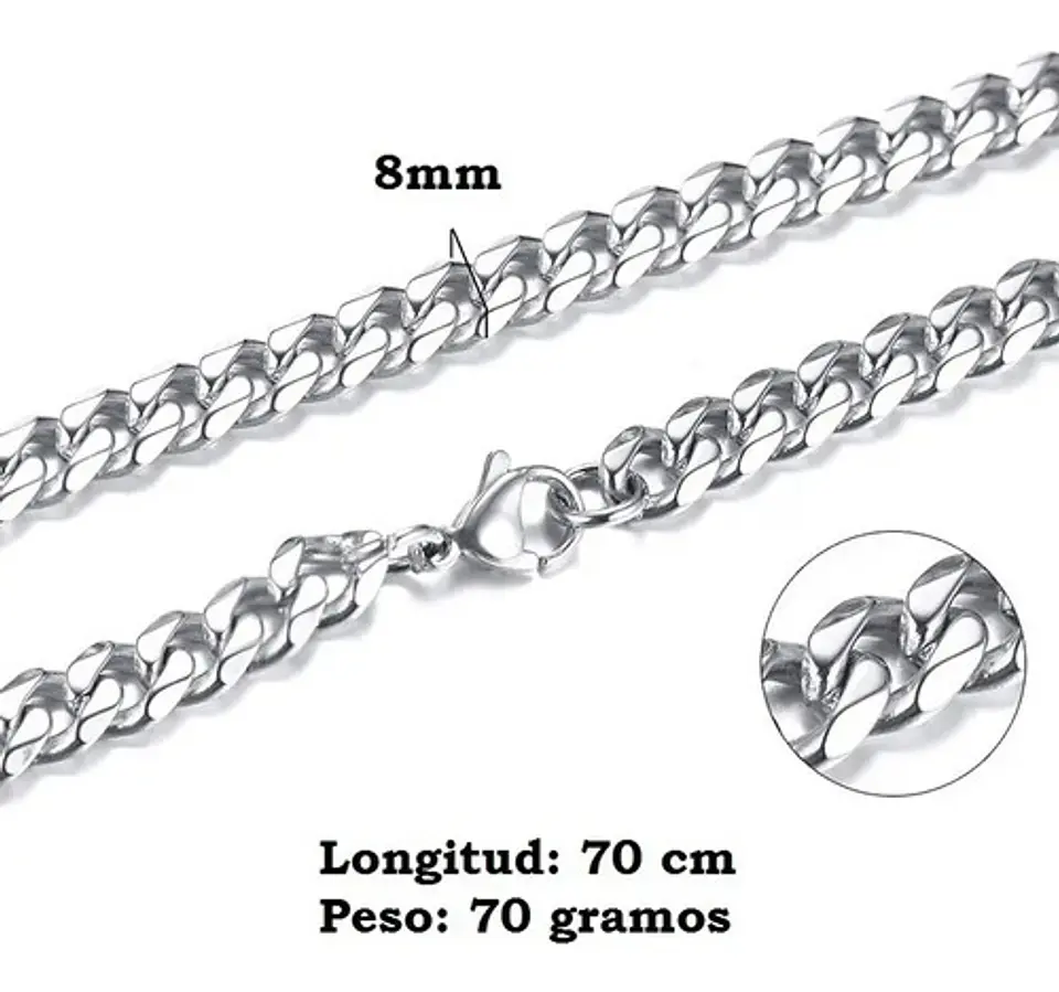 Cadena 8 Mm Acero 70 Cm Color Oro Cubana Urbana Hip Hombre 2