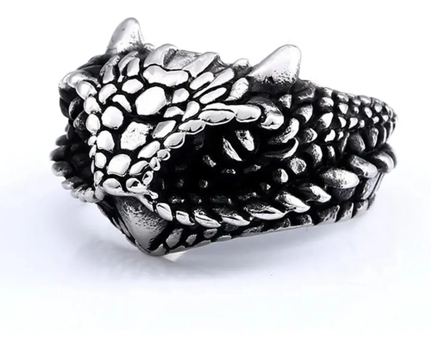 Anillo Cabeza De Serpiente De Acero Color Plata Para Hombre 1