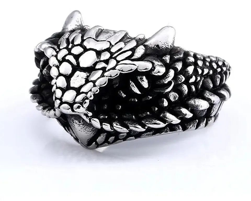 Anillo Cabeza De Serpiente De Acero Color Plata Para Hombre 1