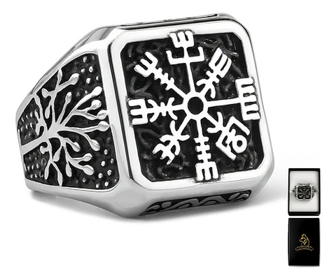 Anillo Acero Vikingo Color Plata Árbol De La Vida Hombre
