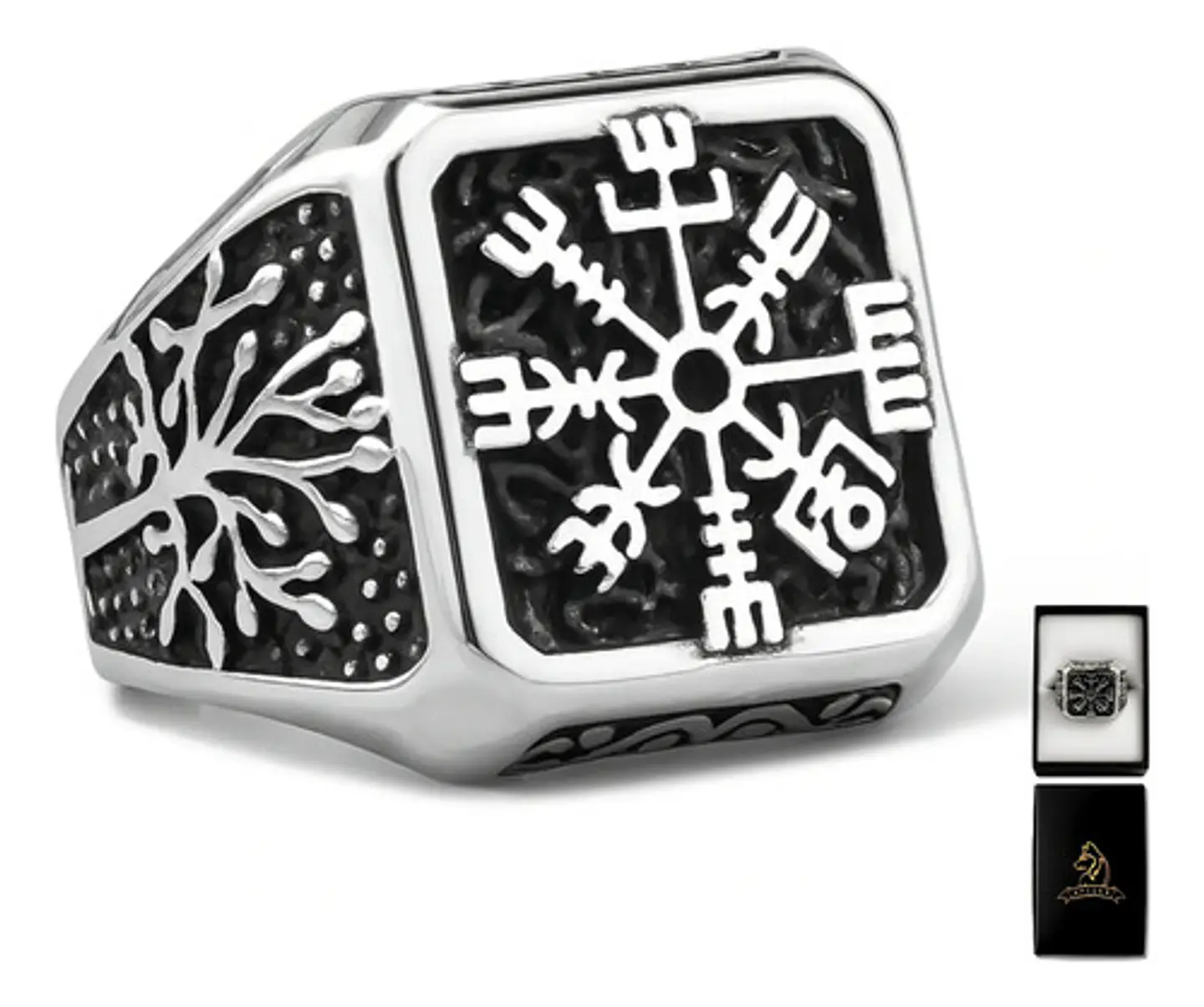 Anillo Acero Vikingo Color Plata Árbol De La Vida Hombre 1
