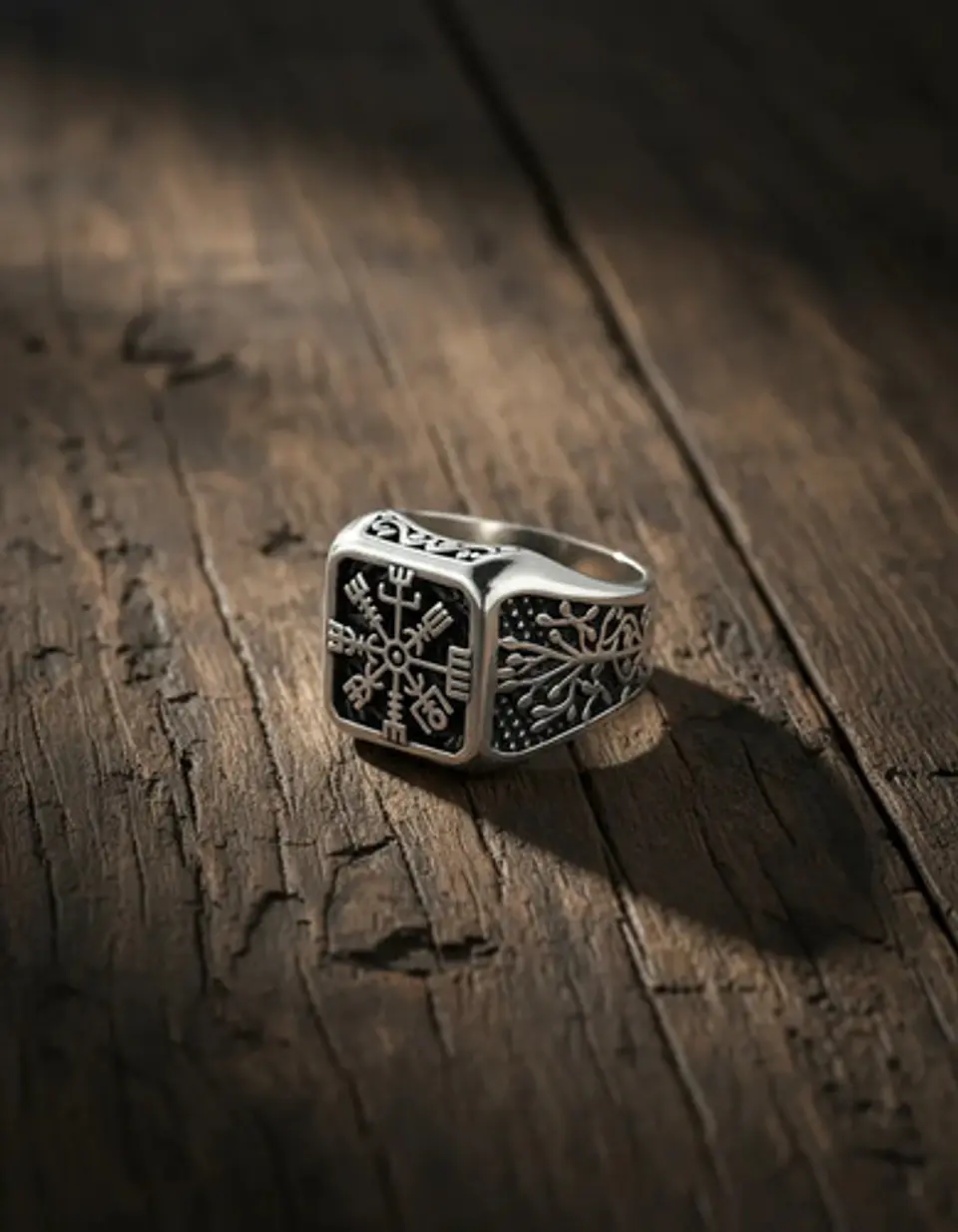 Anillo Acero Vikingo Color Plata Árbol De La Vida Hombre 6