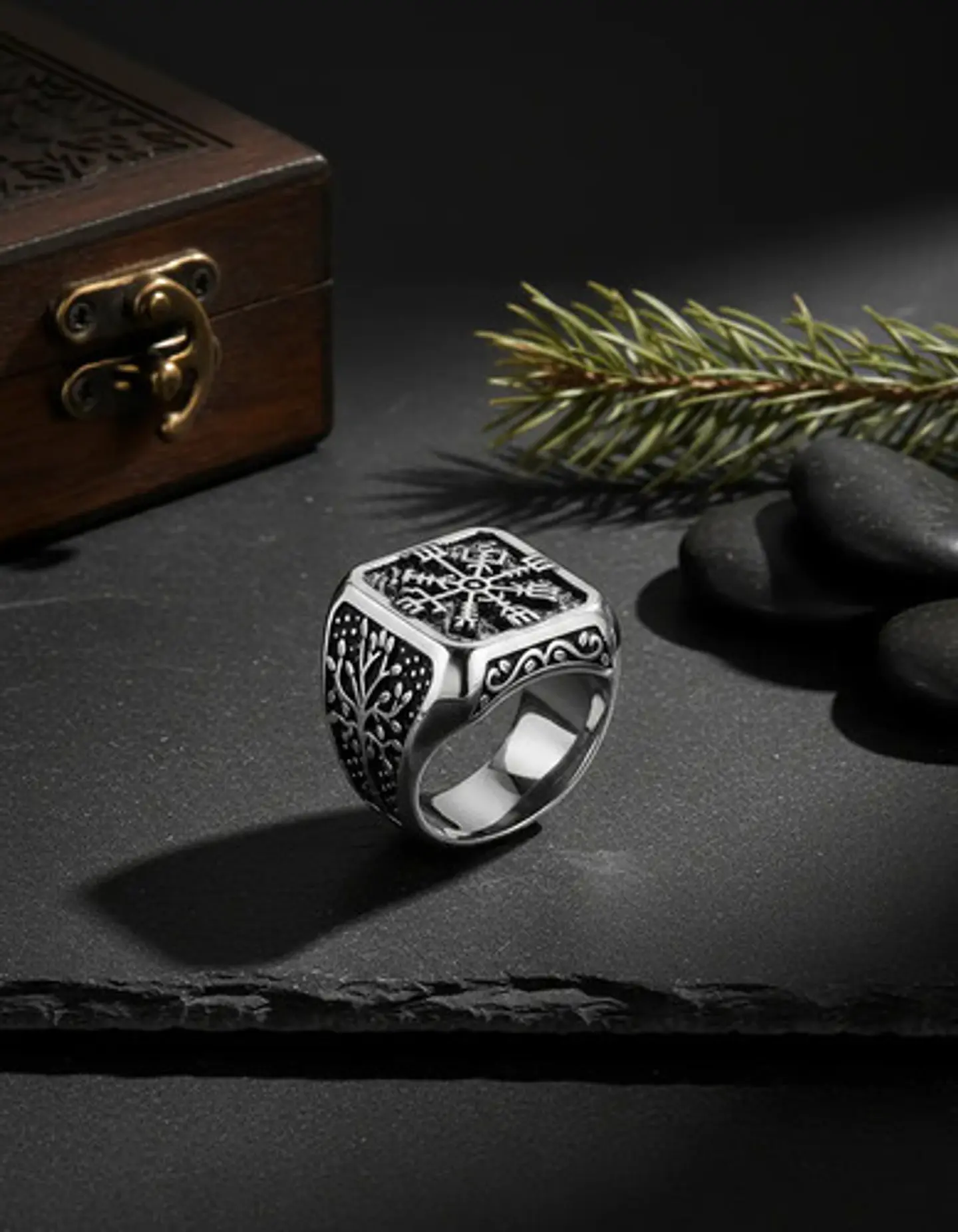 Anillo Acero Vikingo Color Plata Árbol De La Vida Hombre 8