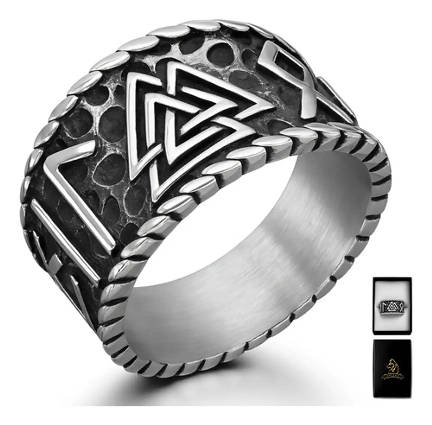 Anillo Runa Vikingo Nórdico Amuleto Acero Color Plata Hombre 1