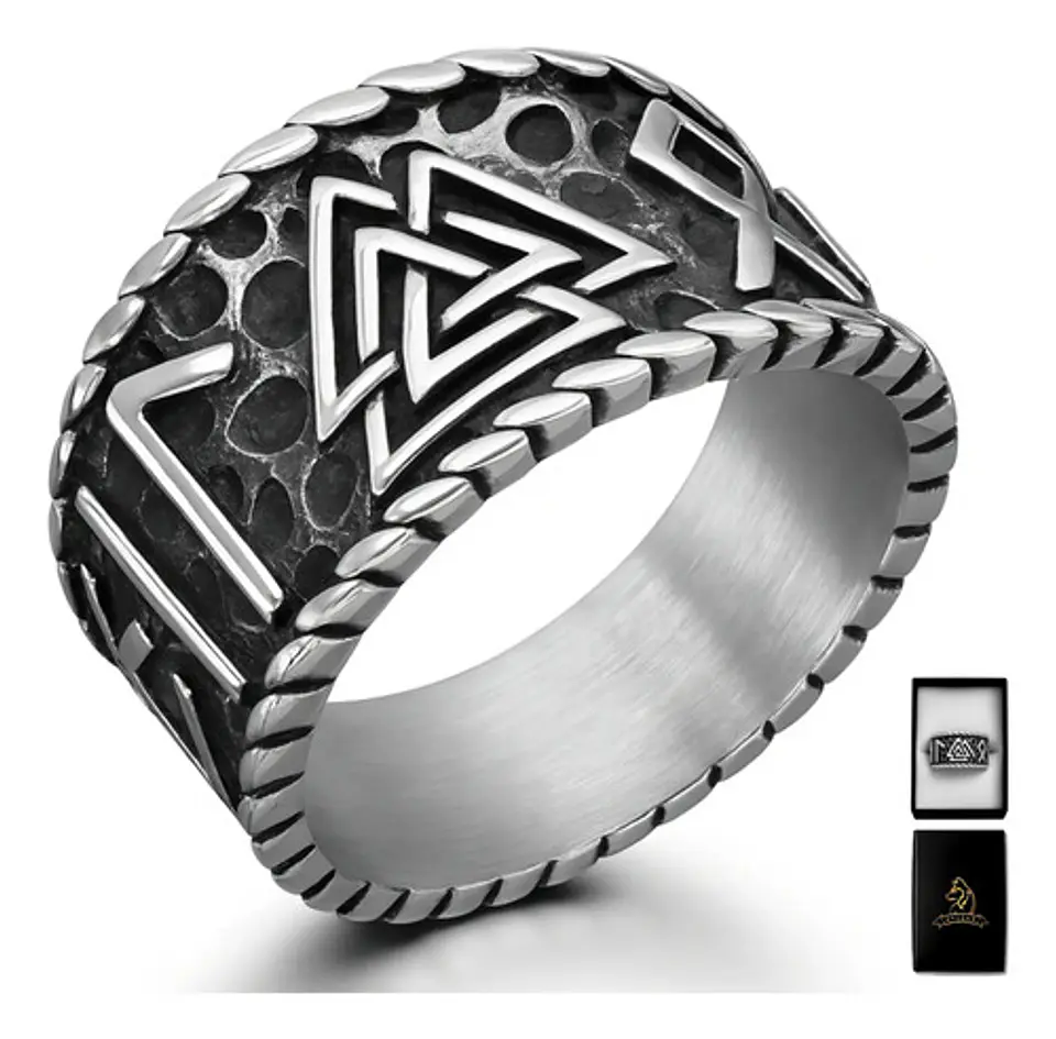 Anillo Runa Vikingo Nórdico Amuleto Acero Color Plata Hombre 1