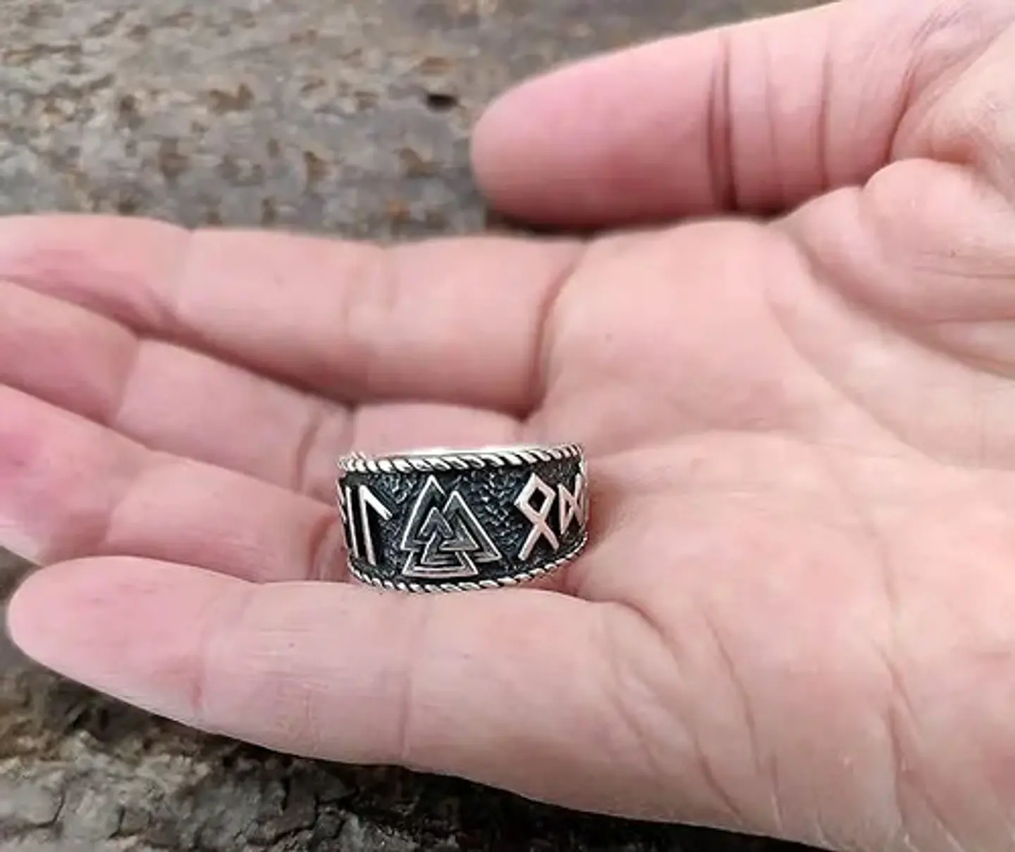 Anillo Runa Vikingo Nórdico Amuleto Acero Color Plata Hombre 3