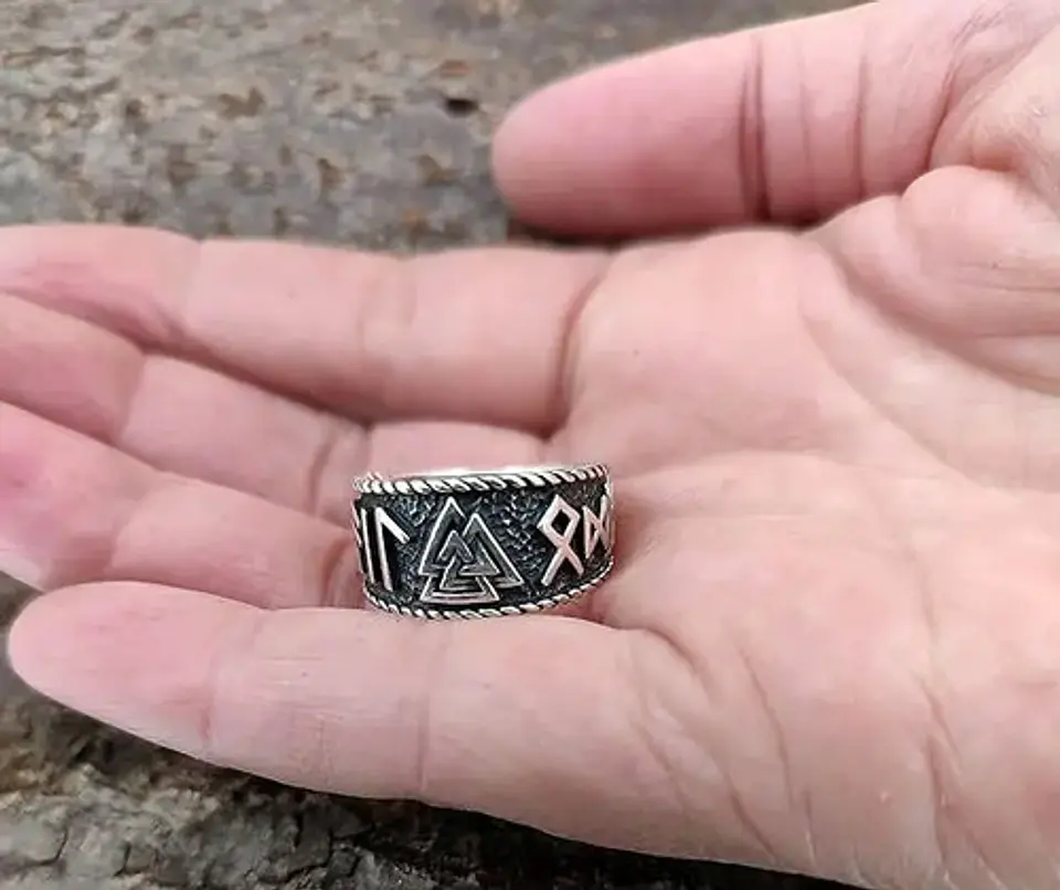Anillo Runa Vikingo Nórdico Amuleto Acero Color Plata Hombre 3