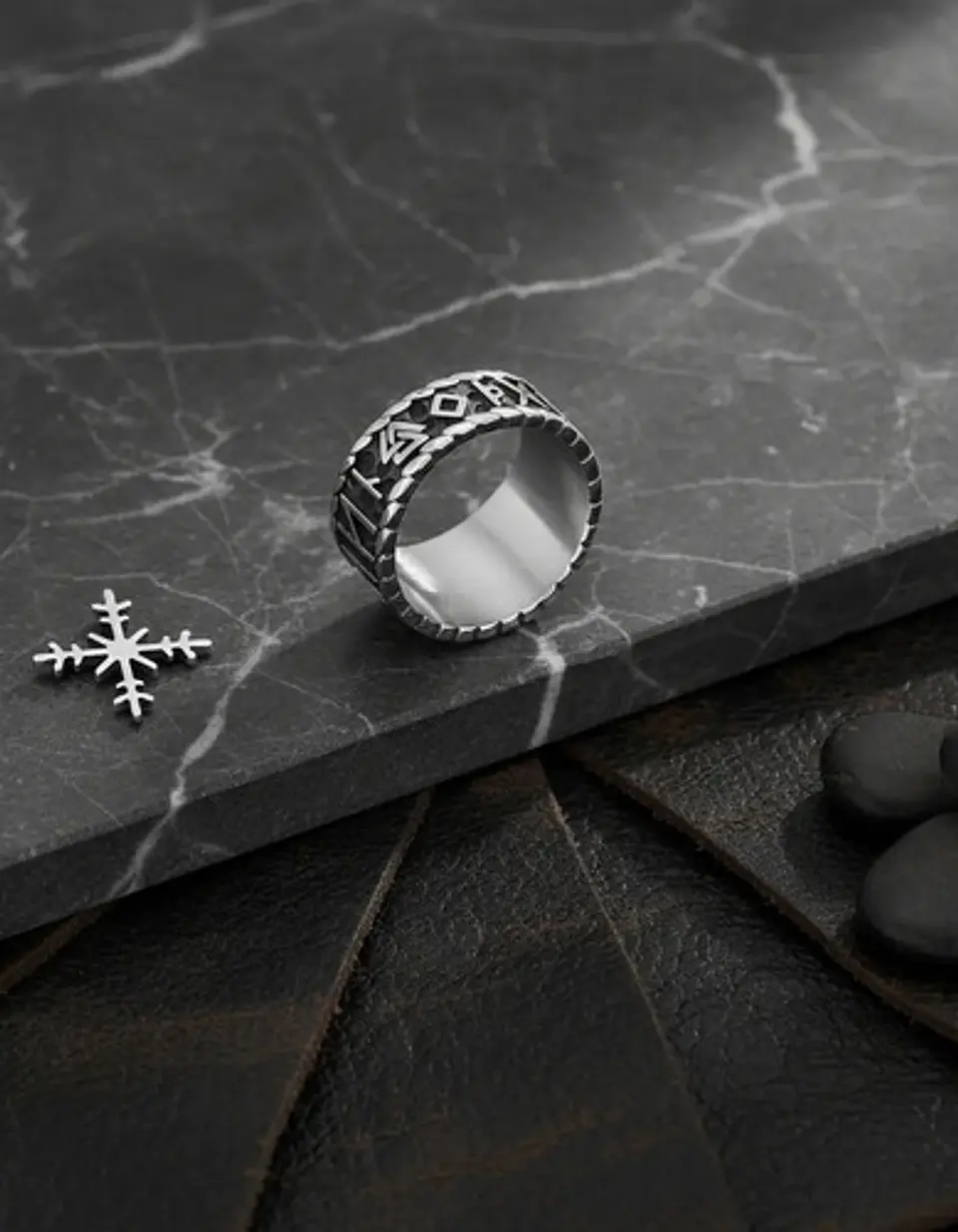 Anillo Runa Vikingo Nórdico Amuleto Acero Color Plata Hombre 7