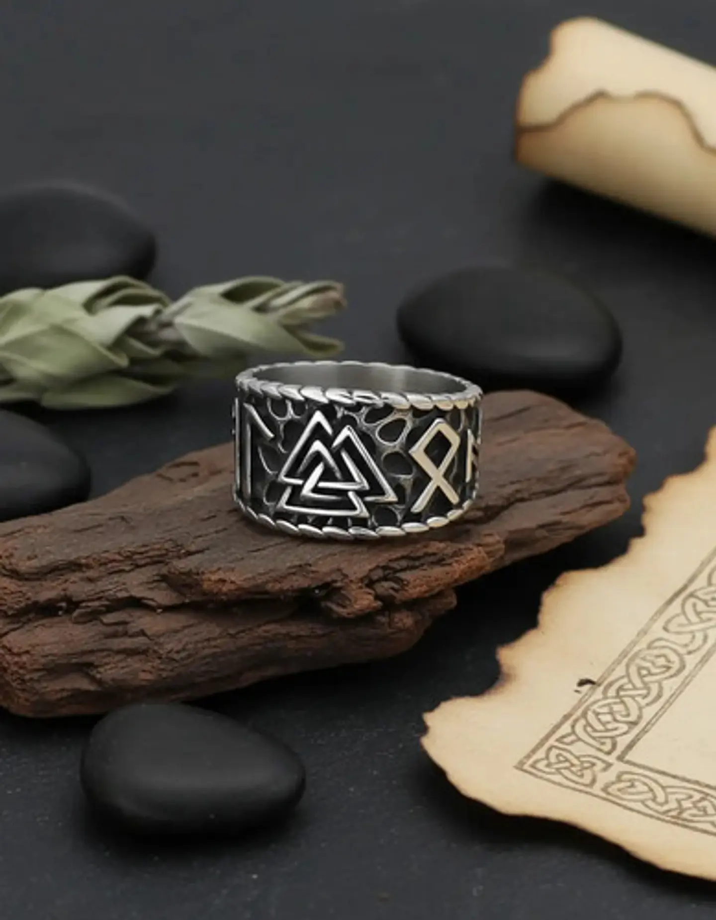 Anillo Runa Vikingo Nórdico Amuleto Acero Color Plata Hombre 9