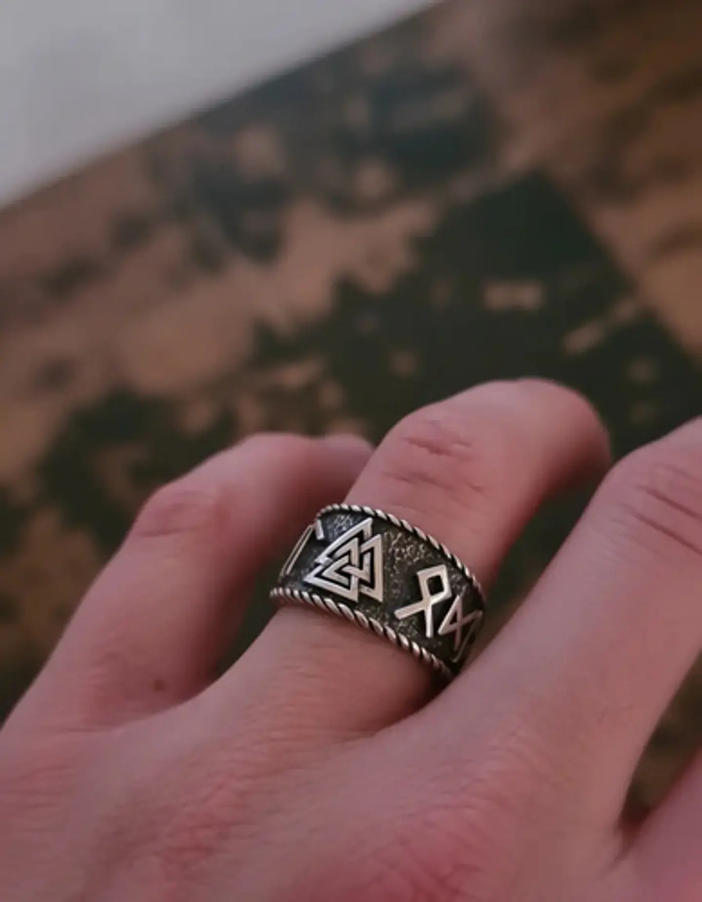 Anillo Runa Vikingo Nórdico Amuleto Acero Color Plata Hombre 11