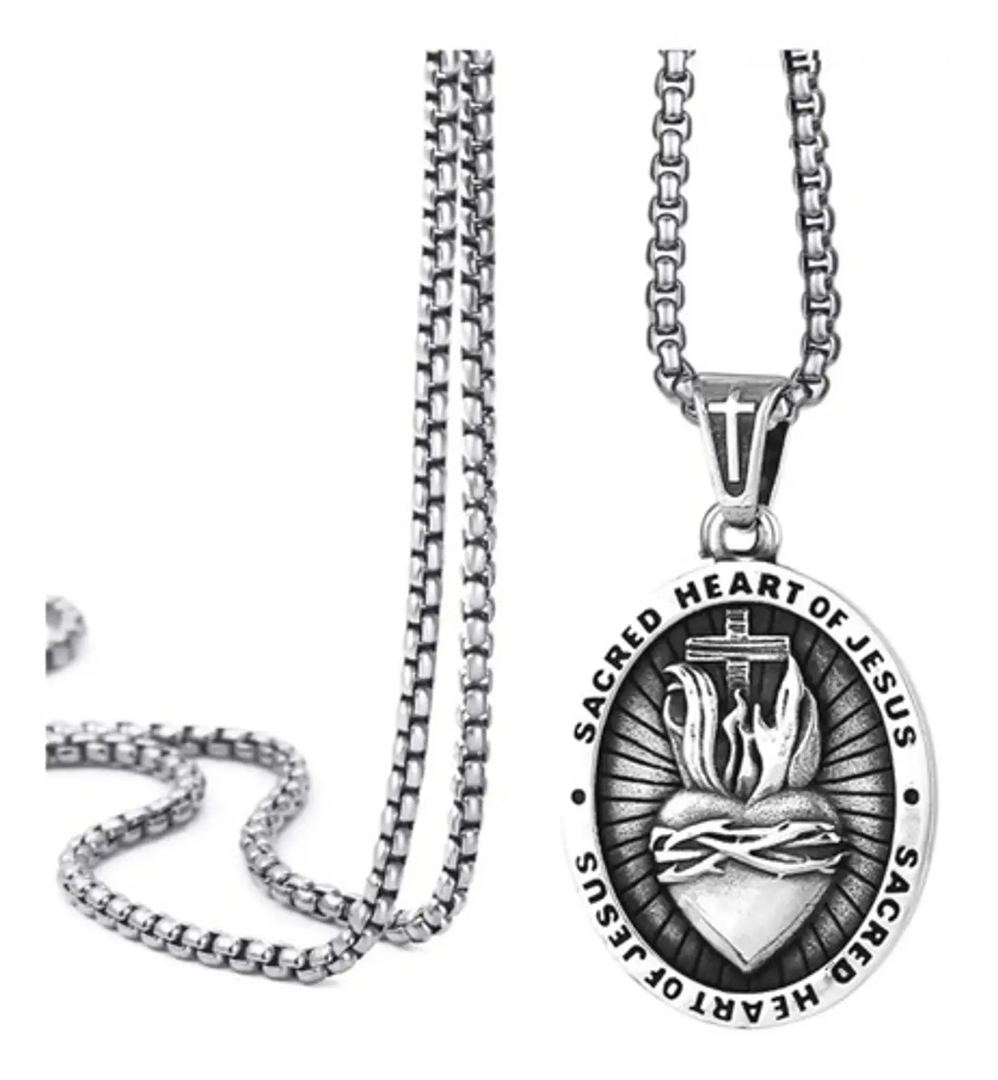 Collar Dije Sagrado Corazon Jesus Color Plata Hombre Y Mujer 1