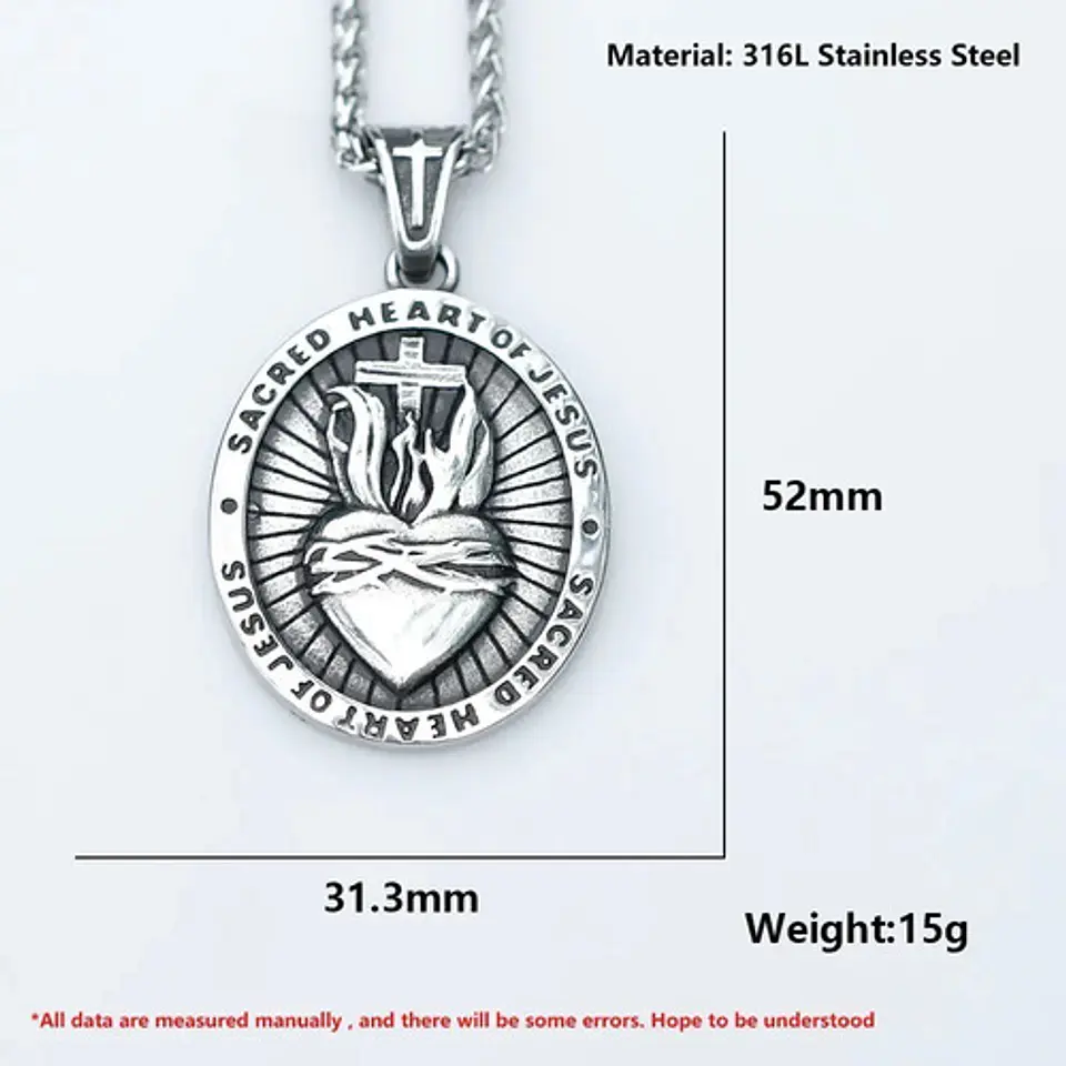Collar Dije Sagrado Corazon Jesus Color Plata Hombre Y Mujer 6