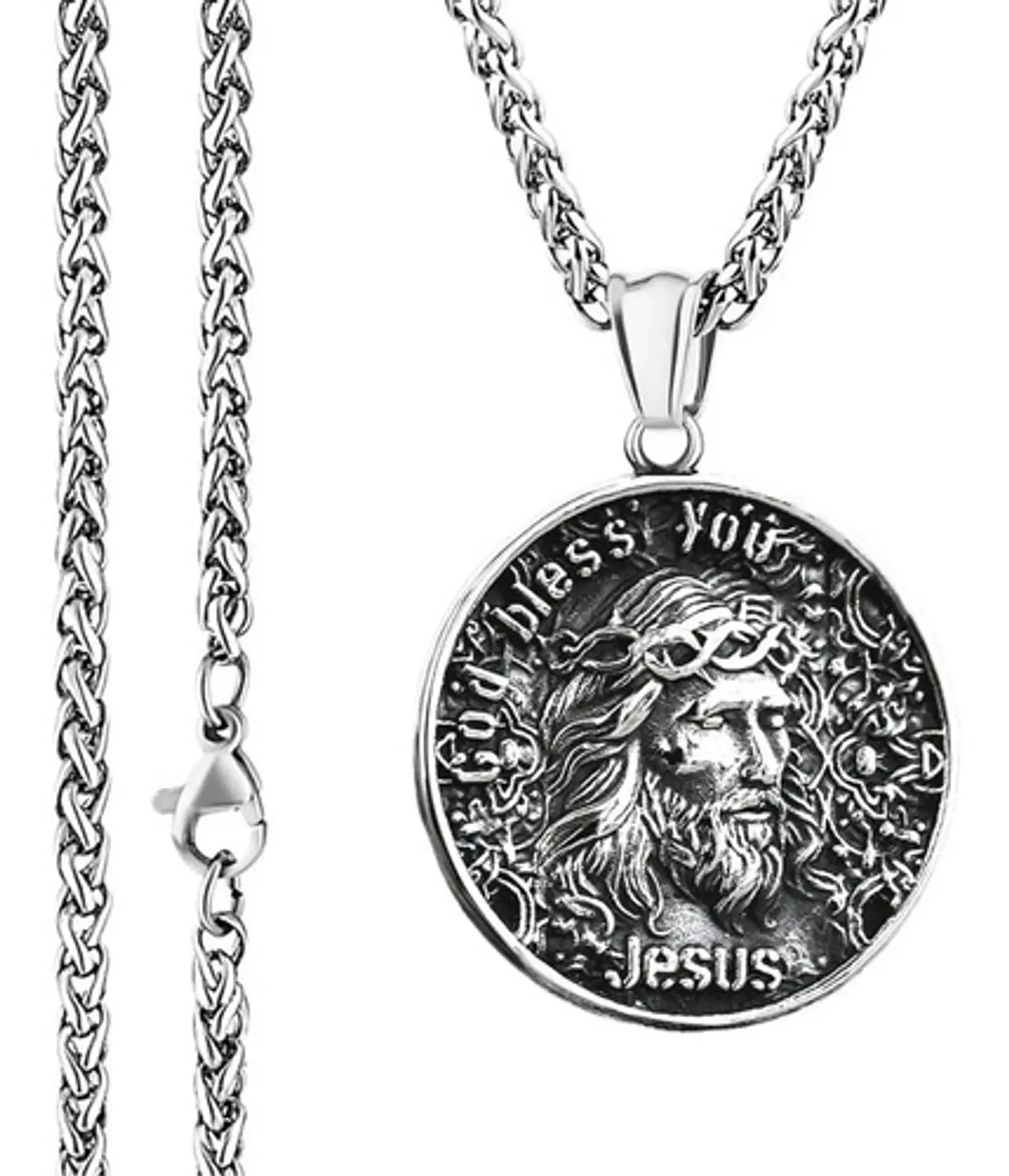 Collar Dije Sagrado Corazon Jesus Color Plata Hombre Y Mujer 10