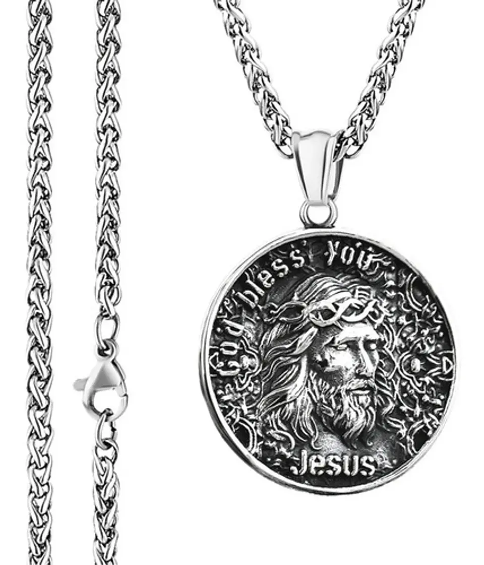 Collar Dije Sagrado Corazon Jesus Color Plata Hombre Y Mujer 10