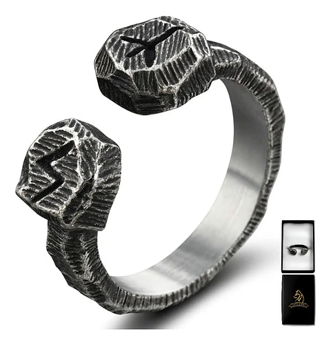 Anillo Acero Rustico Runas Vikingo Odin Color Plata Hombre