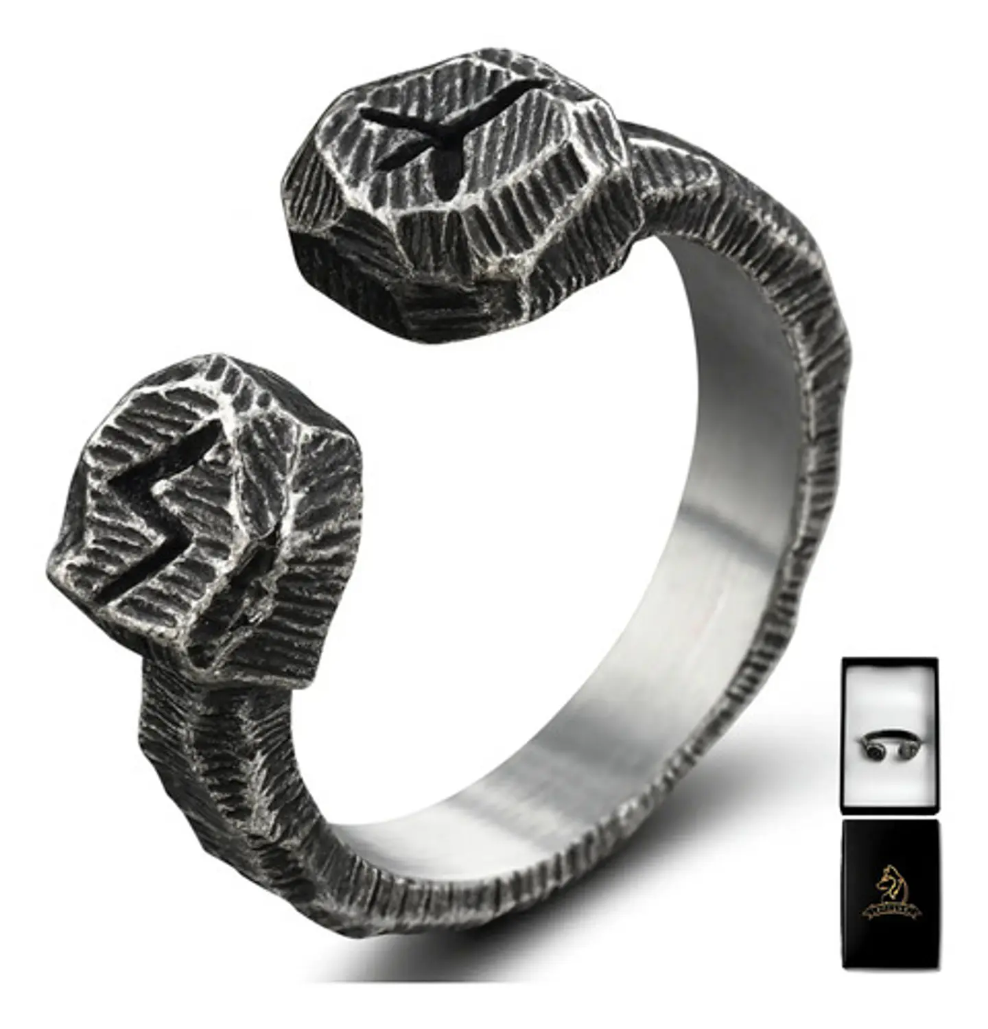 Anillo Acero Rustico Runas Vikingo Odin Color Plata Hombre 1